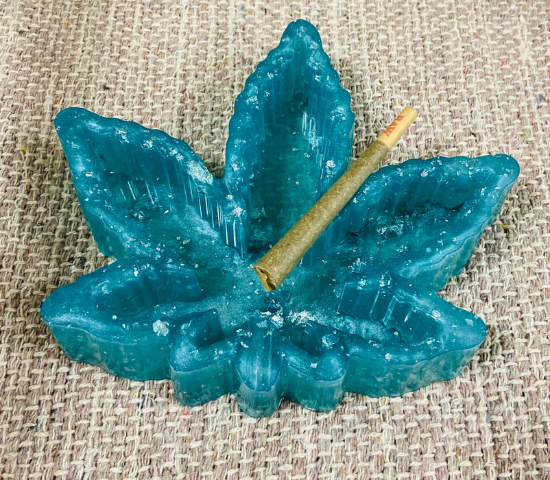 Soleil Bris Large Aqua Blue with Gold Speckled Hand Made Resin PotLeaf Ashtray