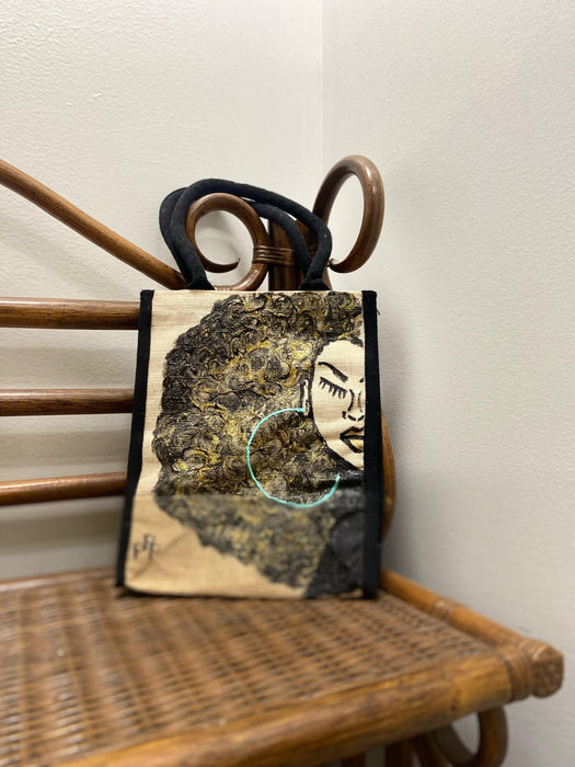 PPP Artwork Hand Painted Small Tote with Black trim- Gold side fro