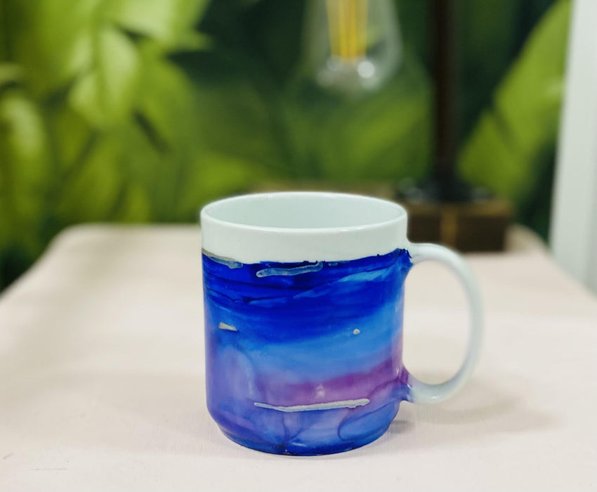 Soleil Bris Short Ceramic Blue with Purple Swirl and Gold Hand Made Single Drinking Mug