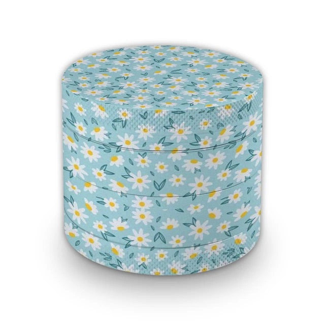 HAPPY BUDS Colorful Custom Printed 4-layer Grinder - BLUE FLOWER DAISY PRINT