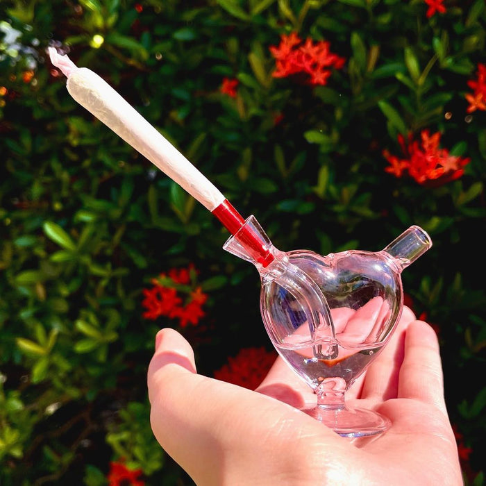 Happy Buds CLEAR PINK HEART Mini Joint Blunt Bubbler