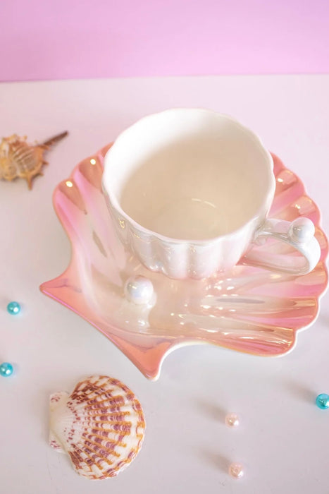 CANNA STYLE SEASHELL CUP & SAUCER SET