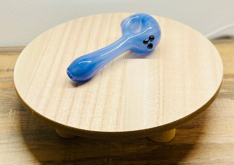 Happy Buds Light Blue design Hand blown Glass Spoon Pipe