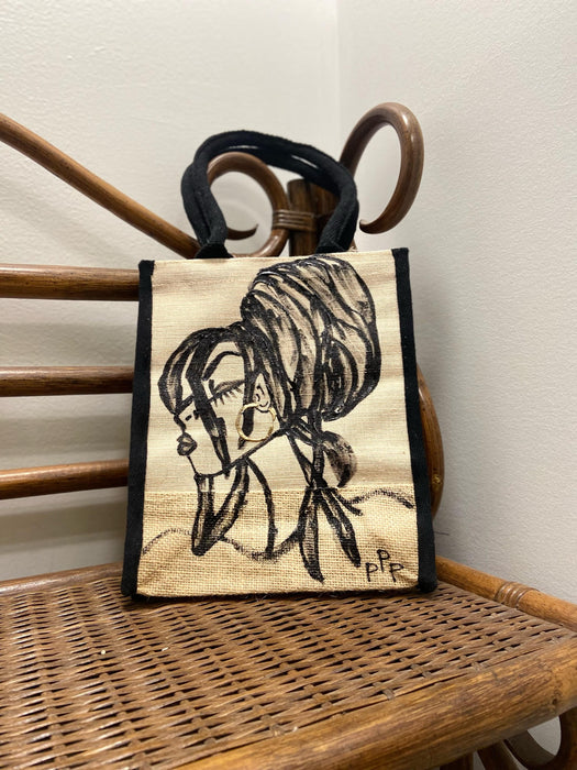 PPP Artwork Hand Painted Small Tote with Black trim- Loc'd Updo